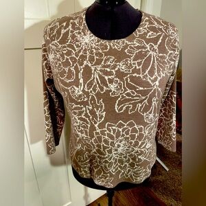Cynthia Rowley Floral Patterned Brown and White Sweater